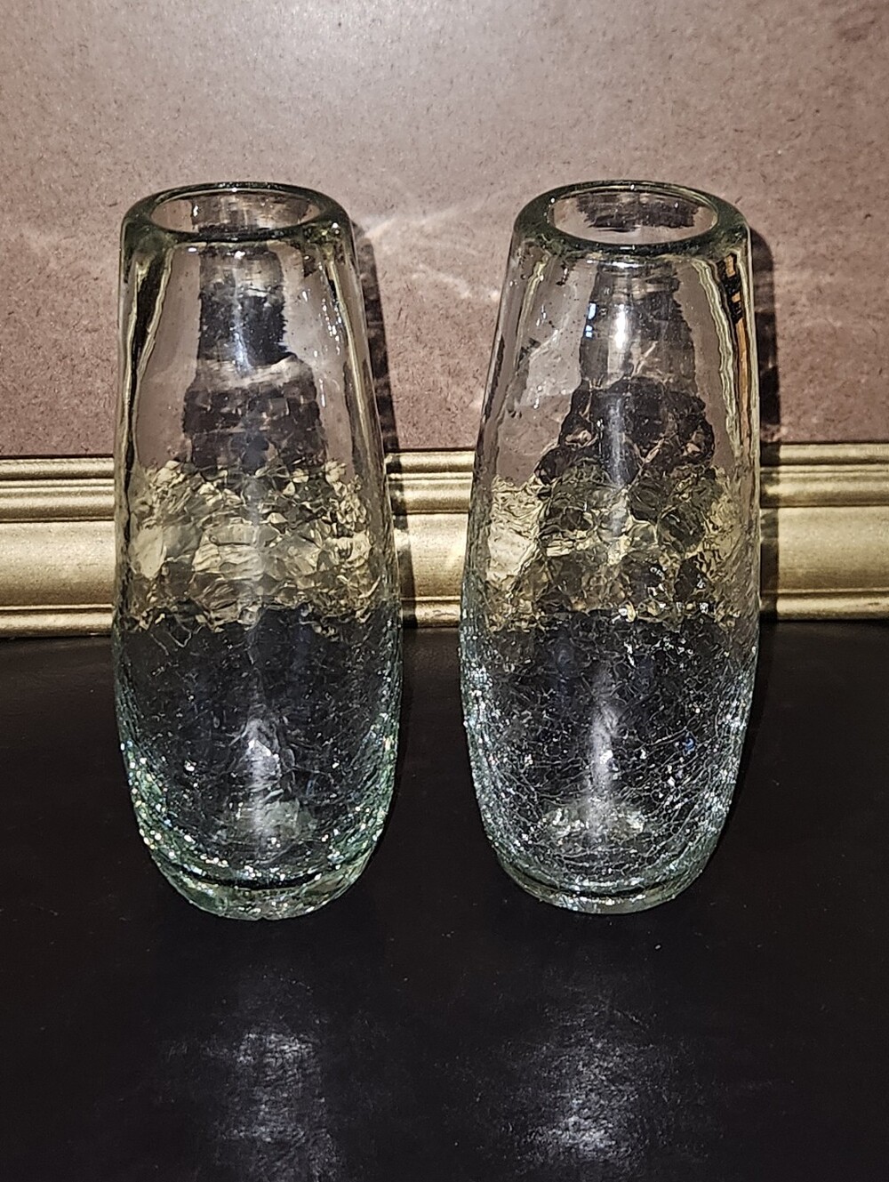 Set Of 2 Vintage Kosta Style Art Glass Clear Crackle Glass Bud Vases